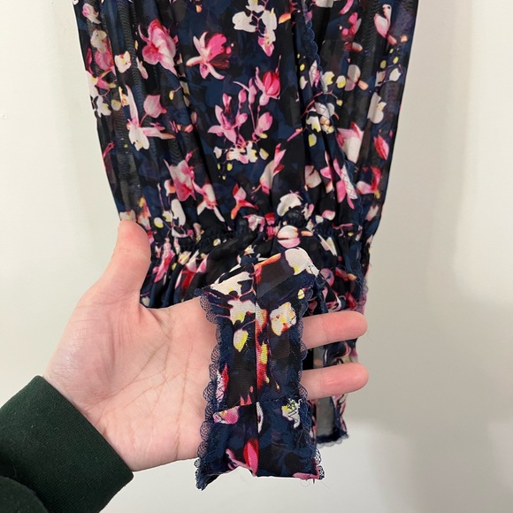 Betsey Johnson Sheer Blue Pink Floral V-Neck Romper Lingerie - Picture 4 of 13